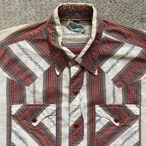 Vintage 50s Western Shirt Stripe Pattern Diamond Snap Indian Store Cotton Medium